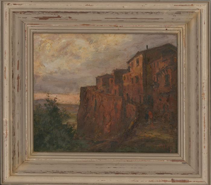 Ronald Olley (b.1923) - Framed c. 2000 Oil, Tuscan Hill Town