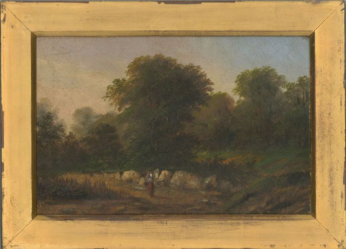 English School 19th Century Oil - Figure in a Wooded Landscape