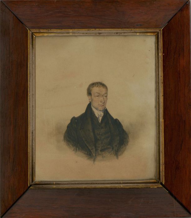 Rosewood-Framed Early 19th Century Watercolour - Seated Gentleman
