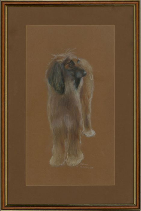 J. Holden - Signed and Framed 1998 Pastel, Portrait of an Afghan Hound, Khan