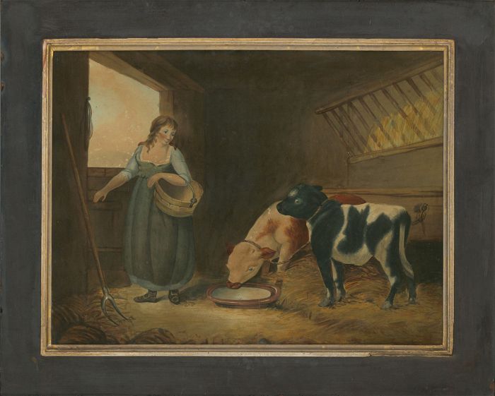 After George Morland (1763-1804) - 19th Century Watercolour, A Girl with Calves