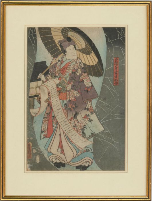 Utagawa Kunisada (1786-1865) - Japanese Woodblock, A Bijin with an Umbrella