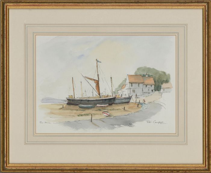 Peter Campbell - Signed Contemporary Pen and Ink Drawing, Barges at Pin Mill