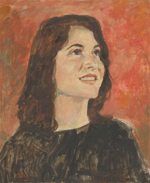 Ronald Olley (b.1923) - c. 2000 Oil, Portrait of a Smiling Lady