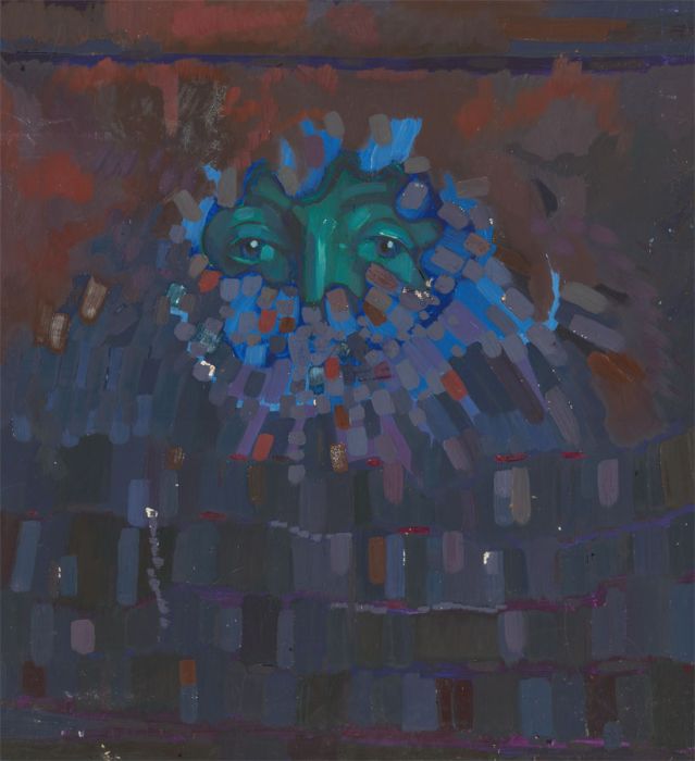 John Cherrington (1931-2015) - 1982 Acrylic, Surrealist Portrait in Purple