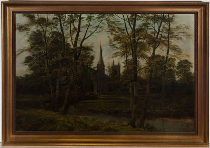 Richard Allam - Signed & Framed Late 19th Century Oil, The Churchyard River