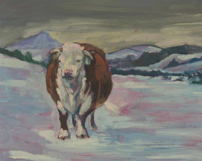 John Cherrington (1931-2015) - 20th Century Oil, Snowy Cow Scene