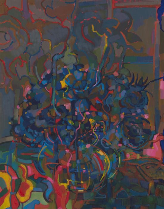 John Cherrington (1931-2015) - Signed 1987 Oil, Lively Abstract Still Life