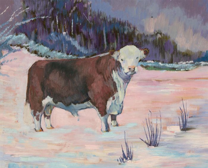 John Cherrington (1931-2015) - 1979 Oil, Bullock in the Snow