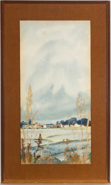 Lambert - Mid 20th Century Mixed Media, Farm Land with Foliage
