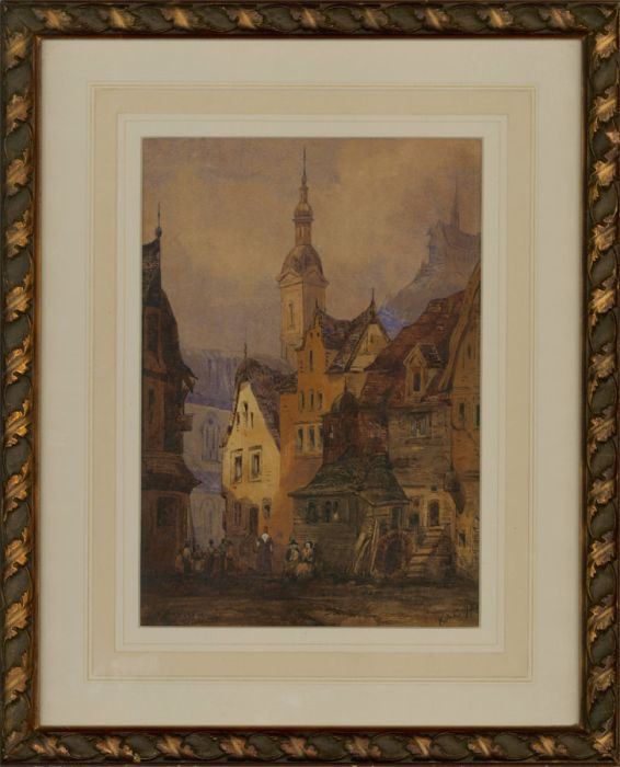 K.A.C - Framed 1872 Watercolour, Continental Street Scene