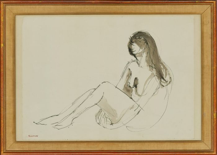 Betty Bowman (b.1923) - Signed & Framed 1968 Pen and Ink Drawing, Resting Model