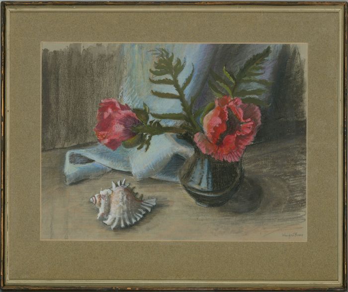 Winifred Evans - Framed Mid 20th Century Pastel, Pink Poppies and Shell