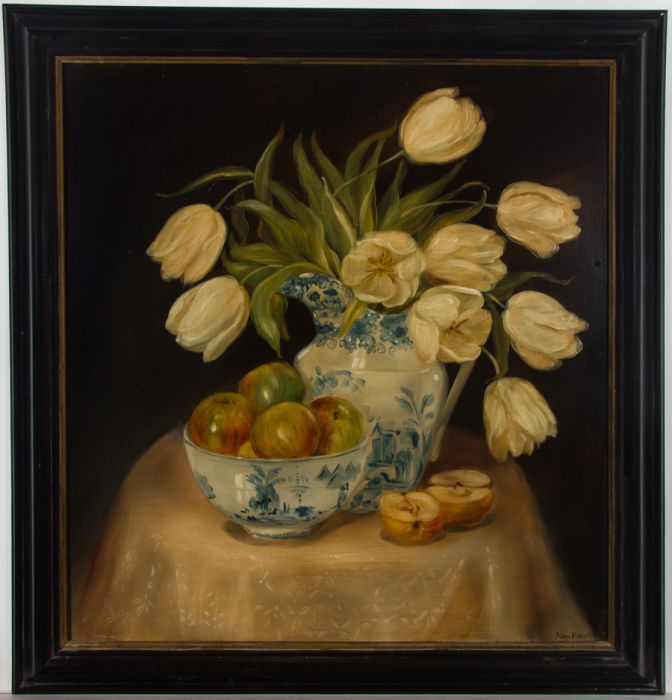 Mimi Roberts - Early 20th Century Oil, Still Life with White Tulips