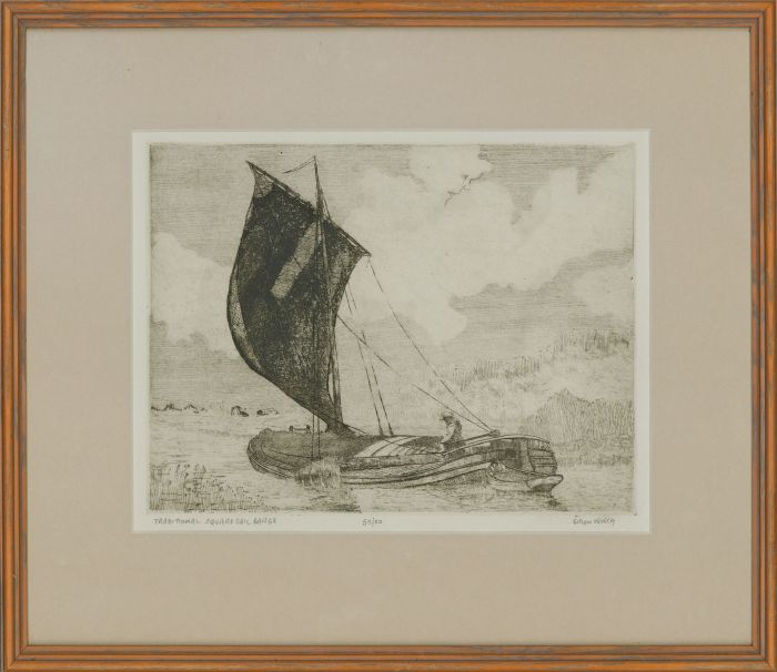 Simon Winch - Signed Contemporary Etching, Traditional Square Sail Barge