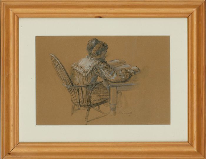 Margot Russell (1913-1988) -  Framed 1971 Charcoal Drawing, The Young Student