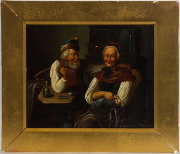 Fine Late 19th Century Oil - Elderly Bavarian Couple in an Interior