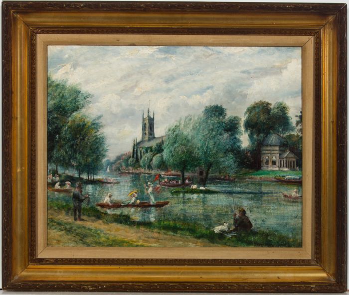 Framed Early 20th Century Oil - Garrick's Temple, River Thames, Hampton