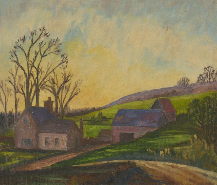 1968 Oil - Rural Landscape with Farm