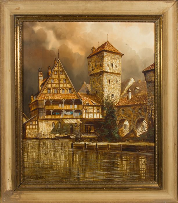 Peter Semberger (b.1929) - Framed 20th Century Oil, European Town