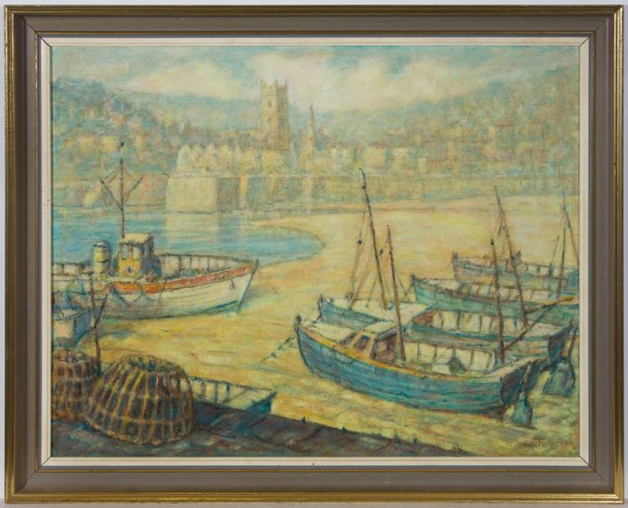 Henry E. Foster (1921-2010) - Framed 1984 Oil, Boats at St. Ives, Cornwall