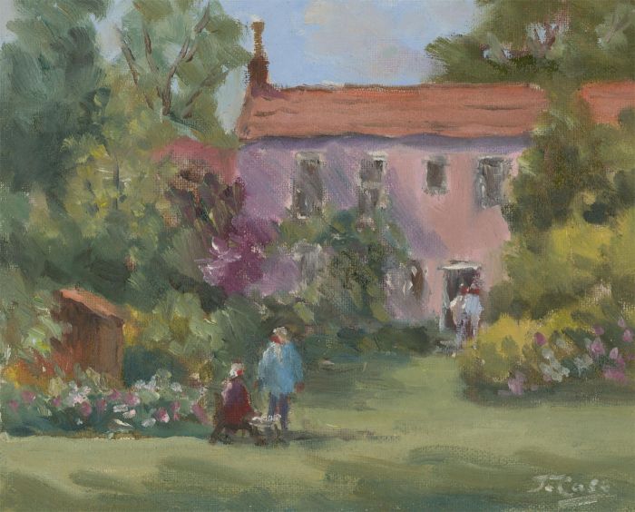 John A. Case - 20th Century Acrylic, Pink House in Summer