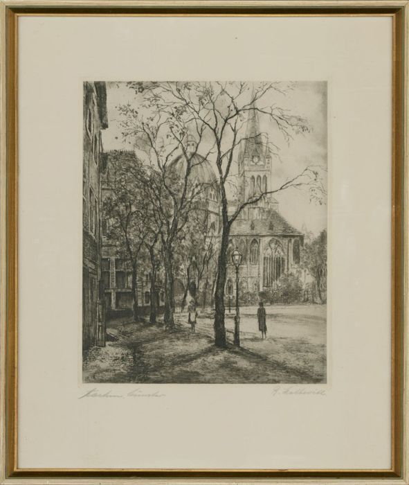 R.L. - Framed 20th Century Etching, Aachen Cathedral, Germany