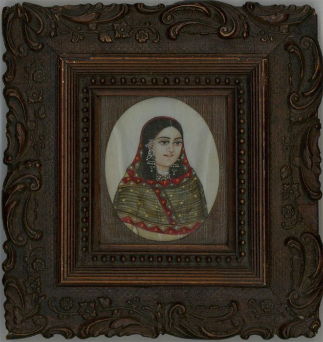Framed 19th Indian Portrait Miniature - The Noble Woman