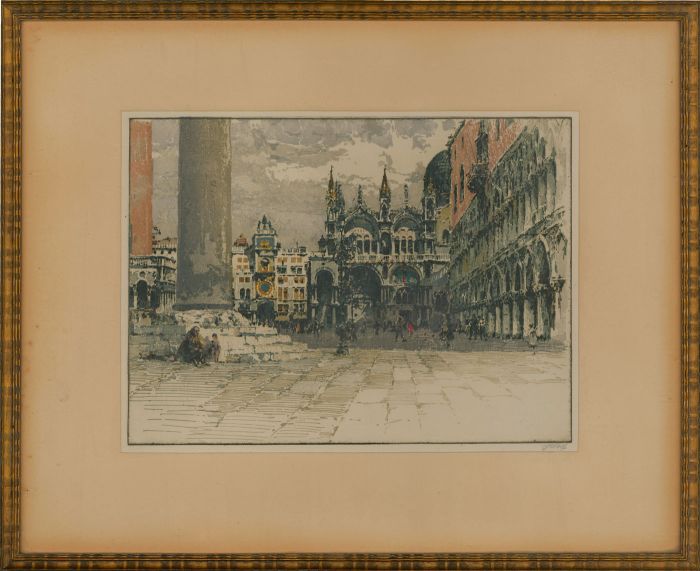 J. Wolf - Signed & Framed Early 20th Century Aquatint, St. Mark's Square, Venice