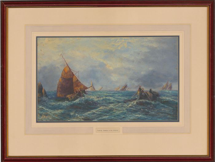 School of T.B. Hardy - Early 20th Century Oil, Fishing Vessels in the Channel