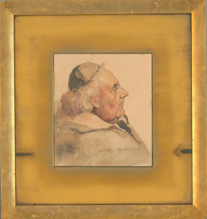Framed 19th Century Watercolour - Profile of a Monk