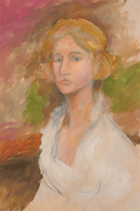 20th Century Gouache - Portrait of a Lady in White