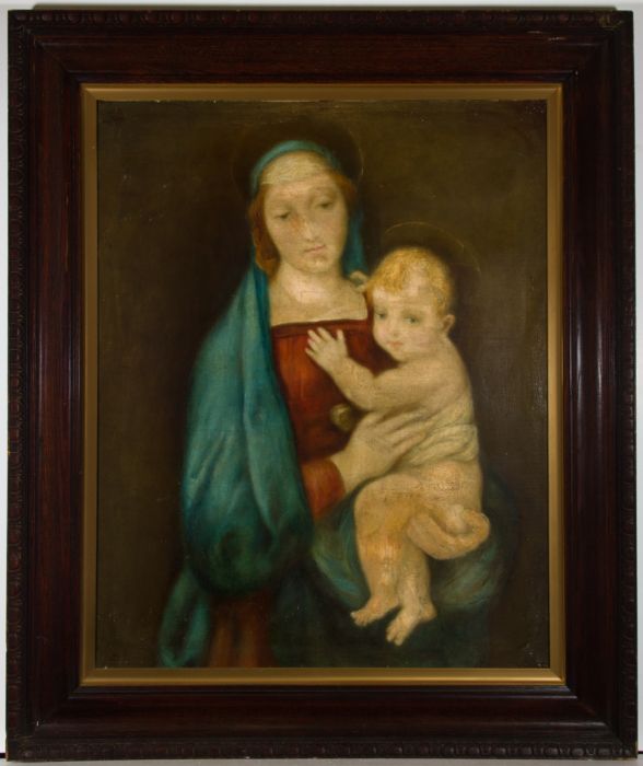 Framed Early 20th Century Oil - Madonna and Child