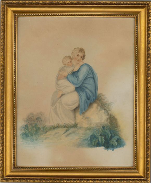 Framed Mid 19th Century Watercolour - Madonna & Child