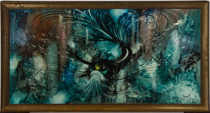 Gerry Facey - Large 1979 Acrylic, Abstract Fish in Blue