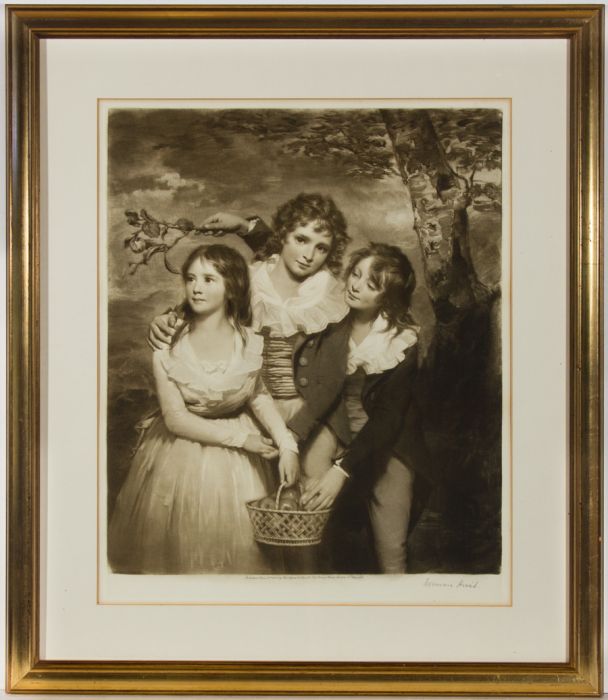 Norman Hirst (1862-1956) -Signed & Framed 1913 Mezzotint, The Patterson Children