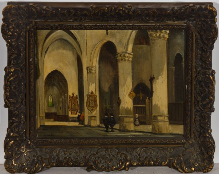 A Van Beek - Signed & Framed Early 20th Century Oil, Church Interior