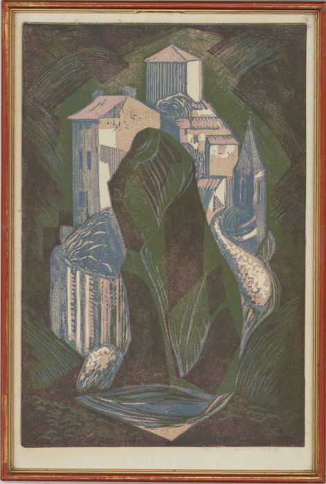 Winnie Rega - Framed Mid 20th Century Aquatint, Village on the Hill