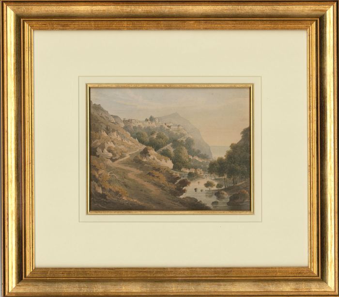 Framed Late 19th Century Watercolour - The Riverside Town
