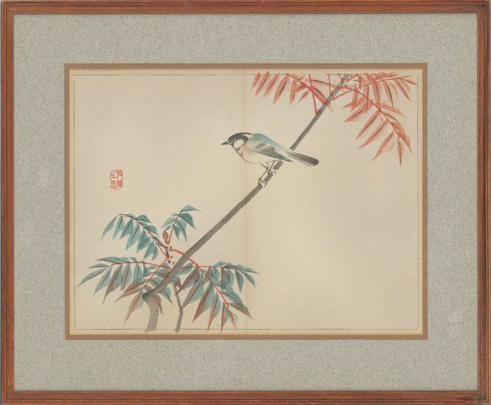Nishiyama Kan'ei (1833-1897) - 20th Century Japanese Woodblock, Parus Minor Bird