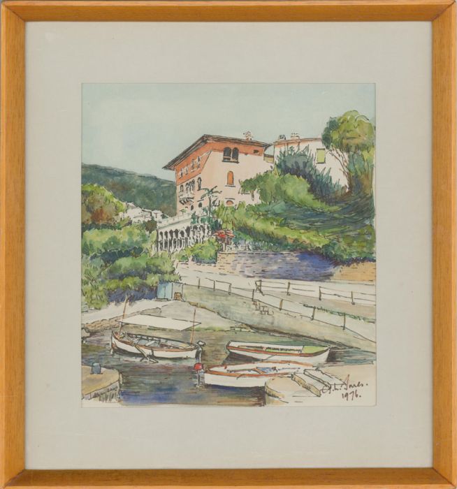 G. L. Jones - Signed & Framed 1976 Pen and Ink Drawing, Opatija, Yugoslavija
