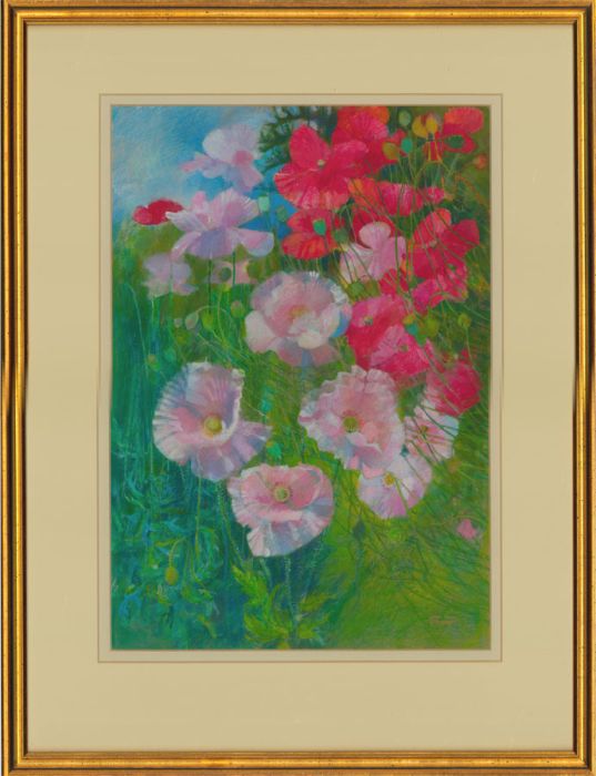 John Ivor Stewart PPPS (1936-2018) - Signed & Framed Pastel, Iceland Poppies