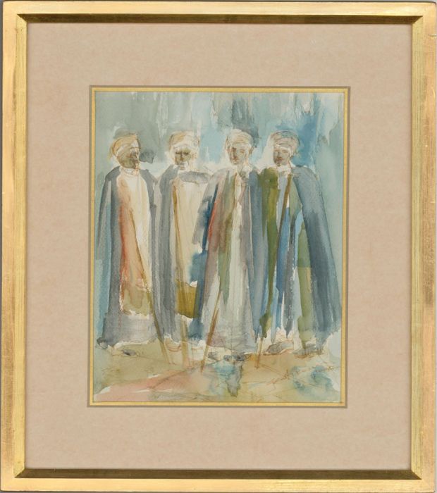 Framed 20th Century Pen and Ink Drawing - Study of Four Men