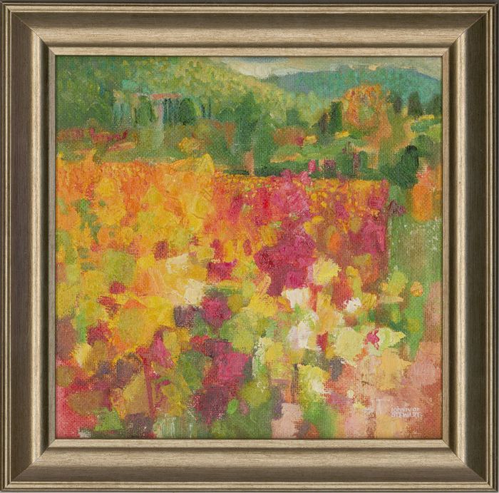 John Ivor Stewart PPPS (1936-2018) - Framed Oil, Autumn Vines Provencal Farm