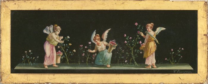 Vicenzo Bisogno (b.1866) - Signed Watercolour, Cherubs Gather Flowers