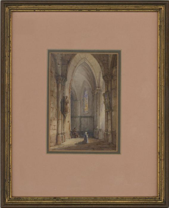 F. Hanson - Framed 1833 Watercolour, Church Interior