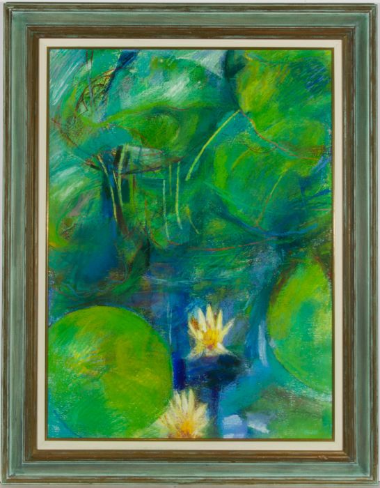 John Ivor Stewart PPPS (1936-2018) - Signed & Framed Pastel, Yellow Water Lilies