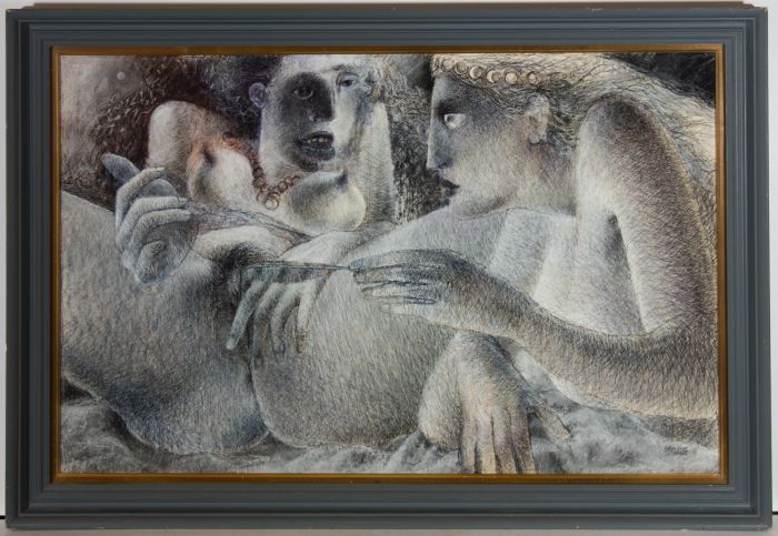 John Ivor Stewart PPPS (1936-2018) - Pen and Ink Drawing, Christabel & Geraldine