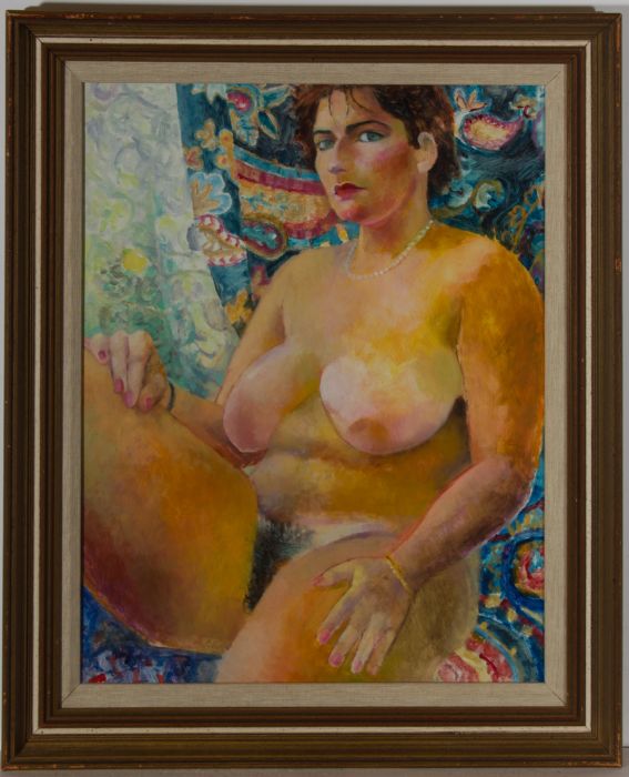 John Ivor Stewart PPPS (1936-2018) - Contemporary Oil, Female Nude with Curtain