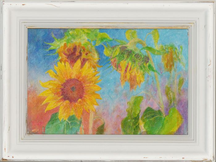 John Ivor Stewart PPPS (1936-2018) - Signed & Framed Oil, Sunflowers Three